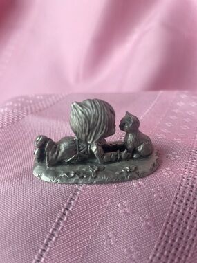 Pewter Child & Cat  Mini Precious Moments Figurine